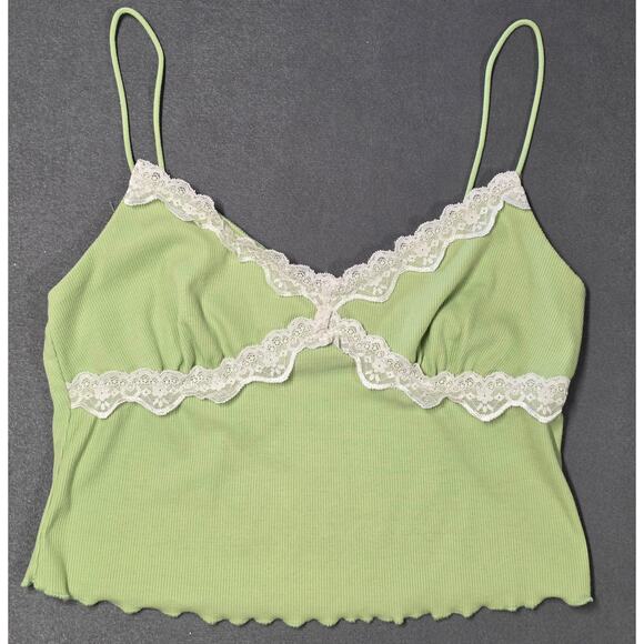 Shein Tops - Shein Sage Green Ribbed Lace Trim Cami Tank Top Womens XL Layer Versatile